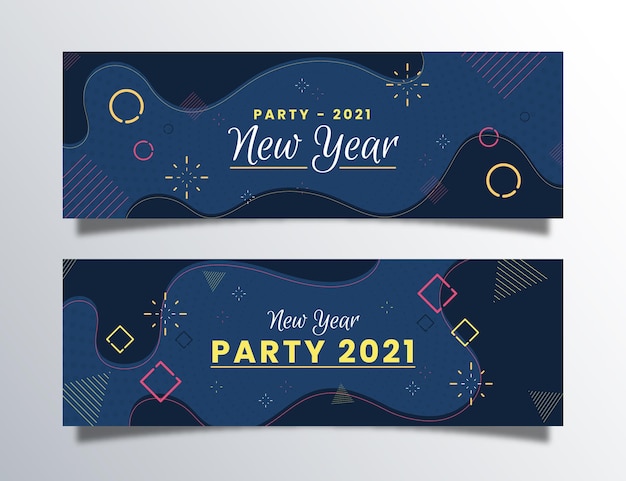 Flaches design neujahr 2021 party banner sammlung