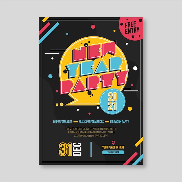 Flaches design neujahr 2021 party poster vorlage