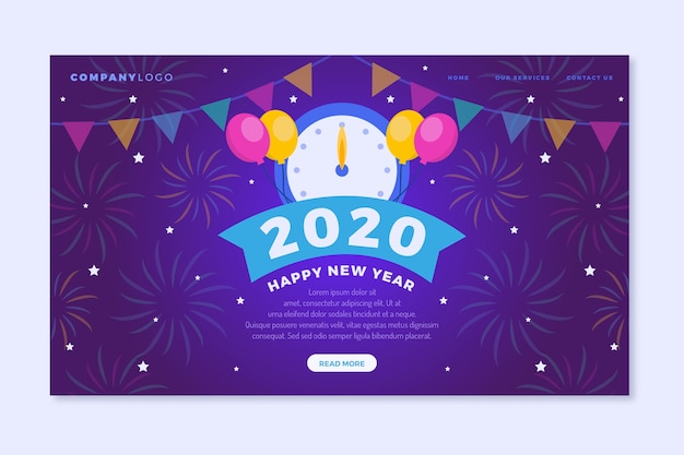 Flaches design neujahr landing page vorlage