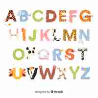 Kostenloser Vektor flaches design niedlichen tiere alphabet