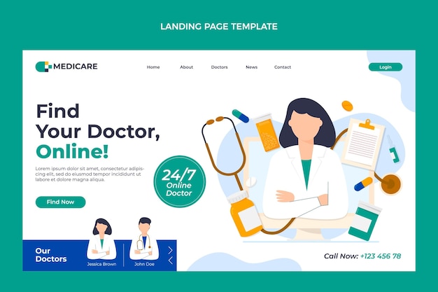 Flaches design online arzt landing page