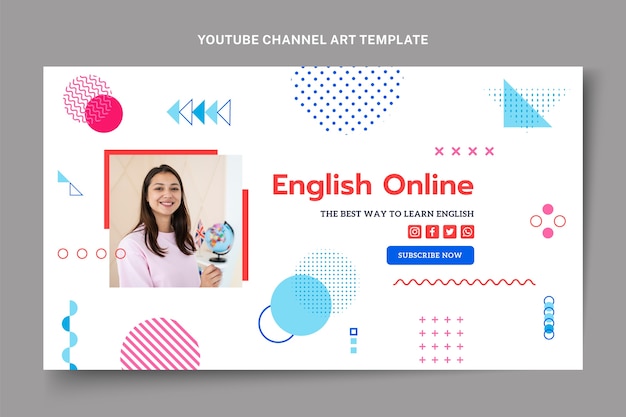 Kostenloser Vektor flaches design online-englischunterricht youtube-kanalkunst