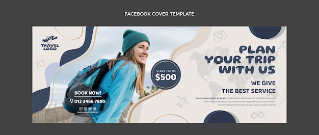 Kostenloser Vektor flaches design reiseplan facebook-cover