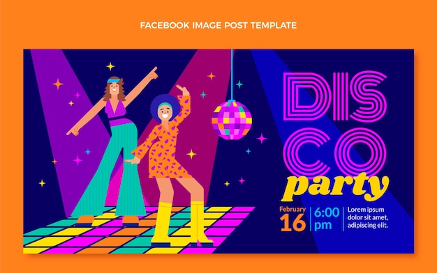 Kostenloser Vektor flaches design retro-disco-party-facebook-beitrag