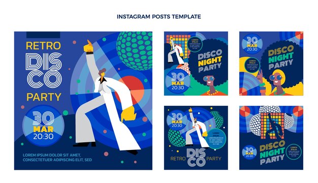 Kostenloser Vektor flaches design retro-disco-party-instagram-posts