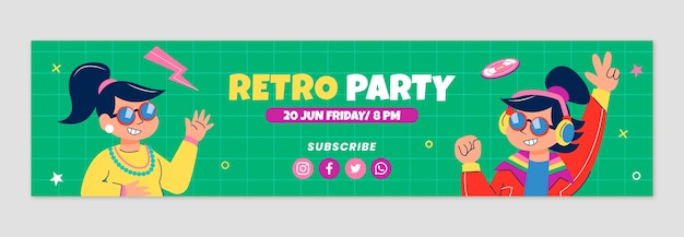 Kostenloser Vektor flaches design retro-party-twitch-banner der 90er jahre