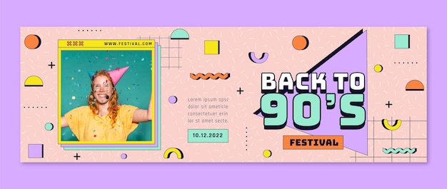 Kostenloser Vektor flaches design retro-party-twitter-header der 90er jahre