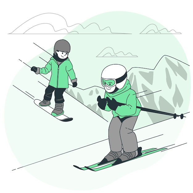 Flaches design scherzt skifahrenkonzeptillustration