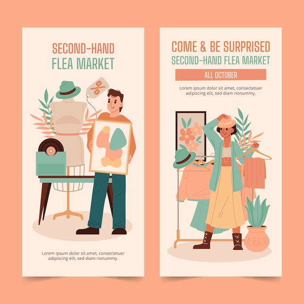 Kostenloser Vektor flaches design second-hand-flohmarkt vertikale banner