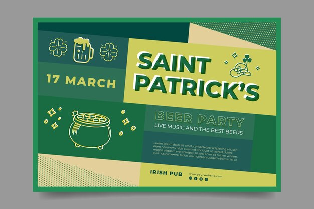 Flaches Design st. Patrick's Day horizontales Banner
