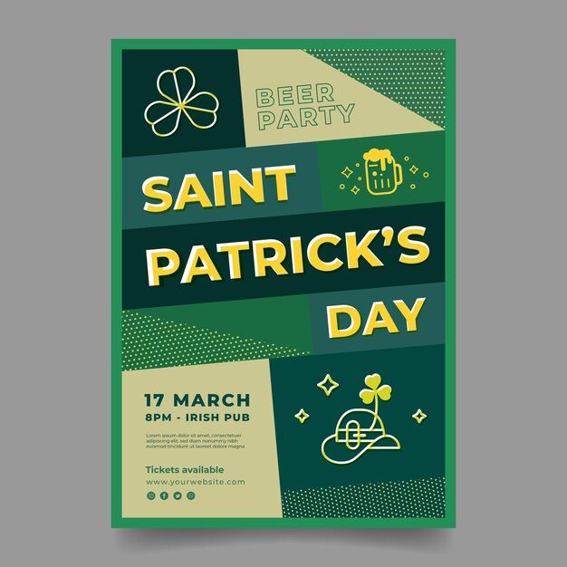 Flaches Design st. Patrick's Day Poster Vorlage
