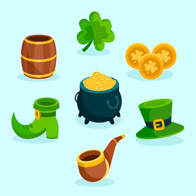 Flaches Design st. Patricks Day Element Collection Konzept