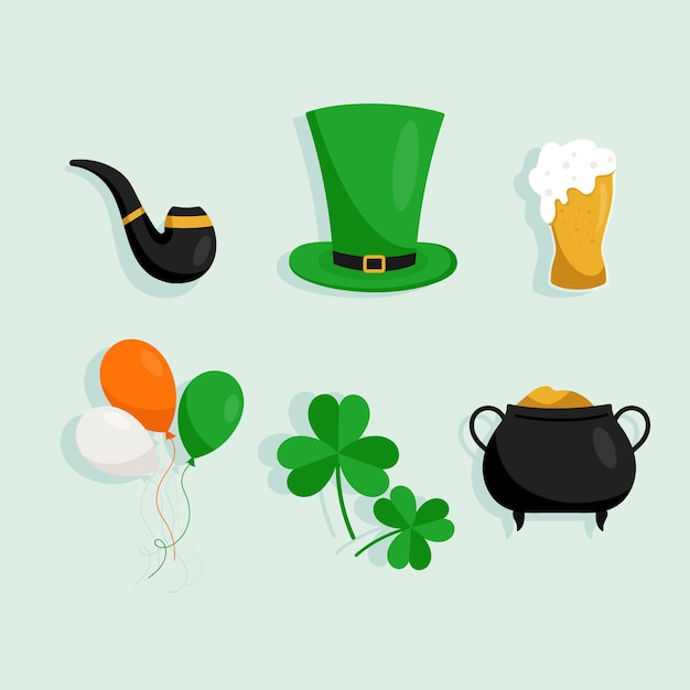 Flaches Design st. Patricks Day Element Sammlung