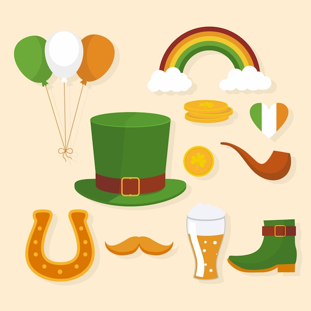 Flaches Design St. Patricks Day Elementsammlung