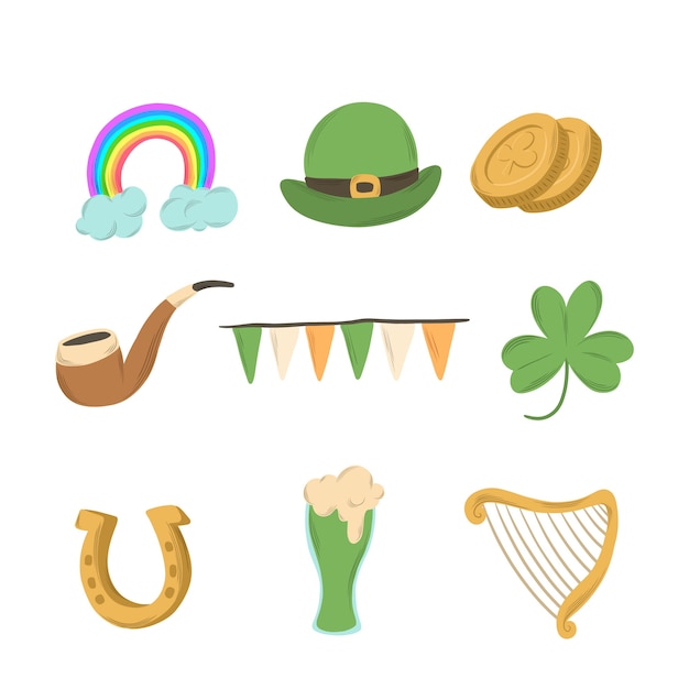 Kostenloser Vektor flaches design st. patricks day elementsammlung