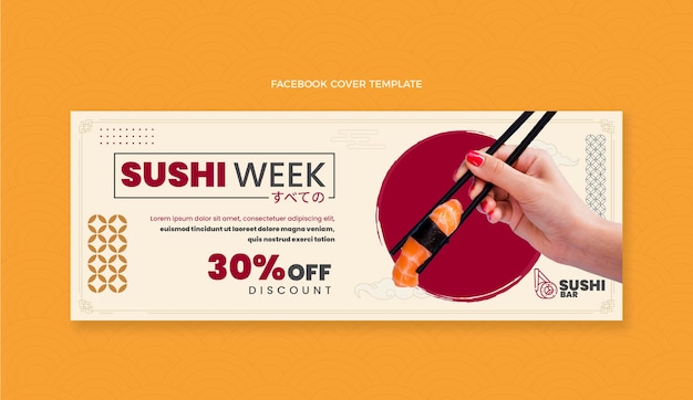 Kostenloser Vektor flaches design sushi woche facebook-cover