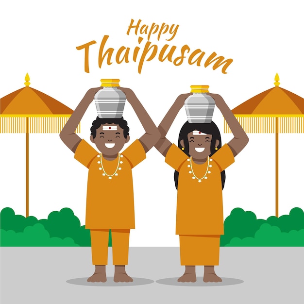 Flaches design thaipusam ereignis mit smiley-leuten