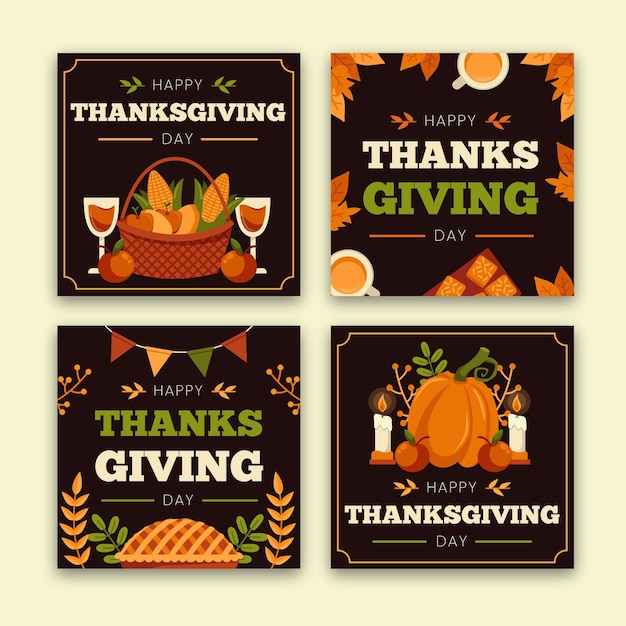 Kostenloser Vektor flaches design thanksgiving instagram post