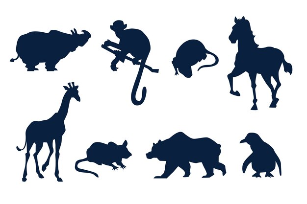 Flaches Design-Tier-Silhouette-Set