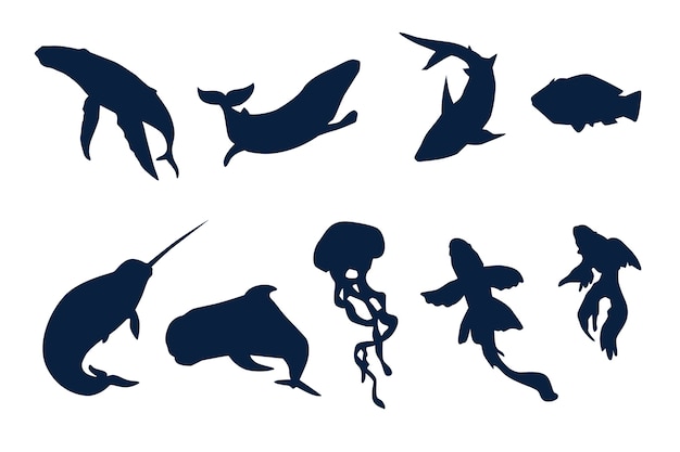 Flaches Design-Tier-Silhouette-Set