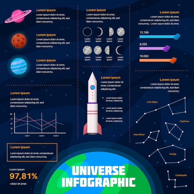 Flaches design universum infographik