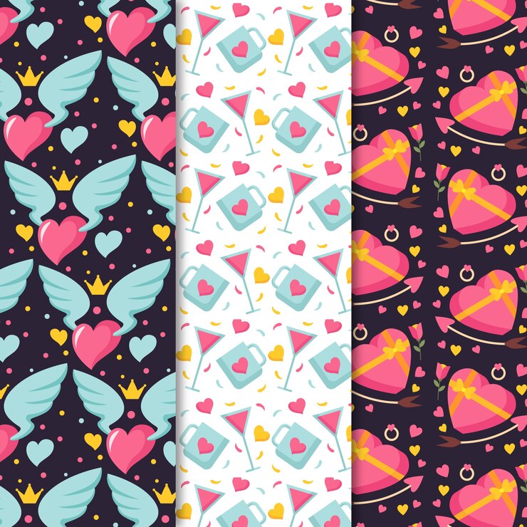 Kostenlose Vektor flaches design valentinstag mustersammlung