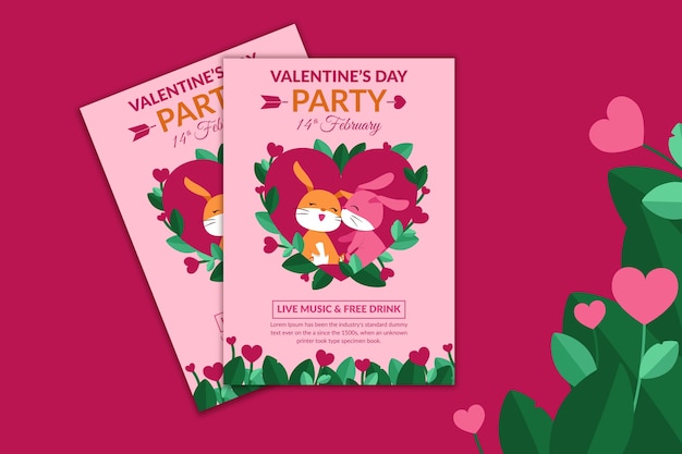 Flaches design valentinstag party plakat vorlage