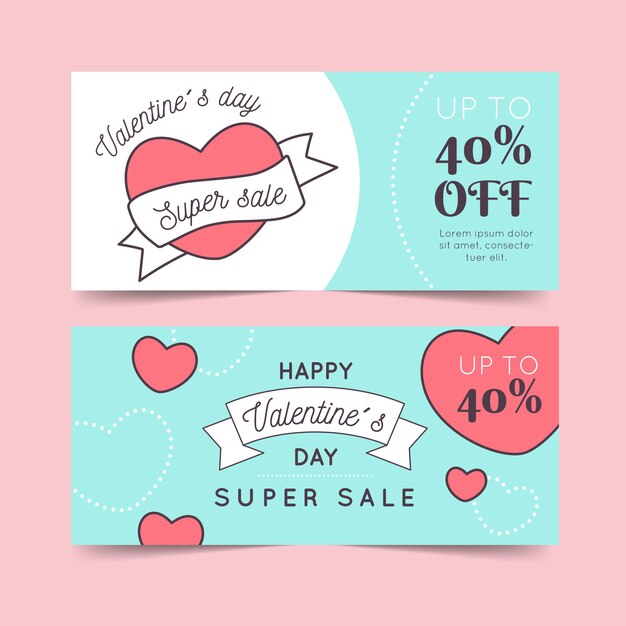 Flaches design valentinstag verkauf banner pack