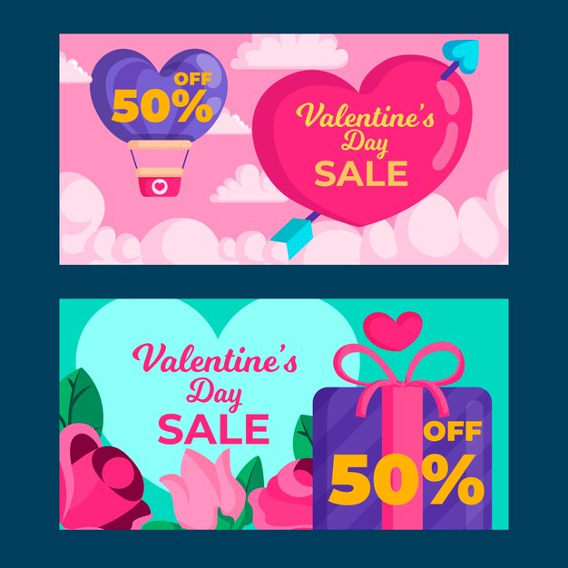 Flaches Design Valentinstag Verkauf Banner Vorlage
