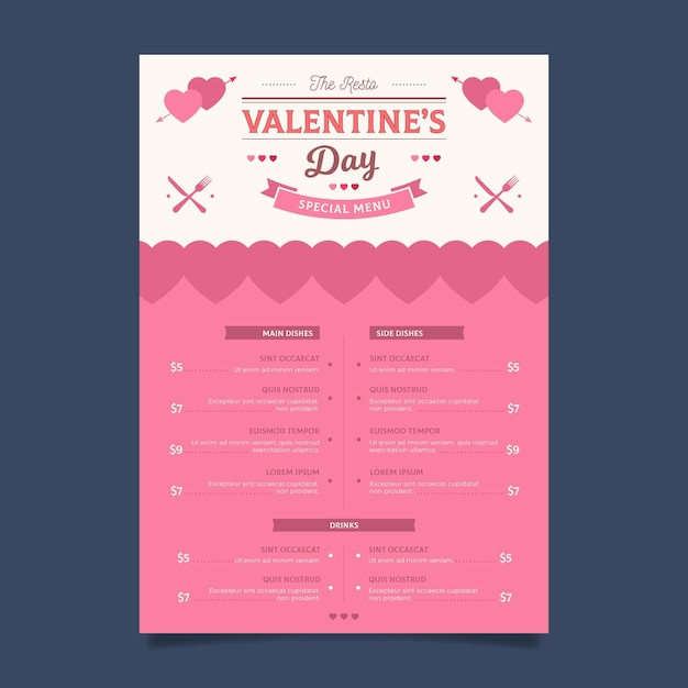 Flaches design valentinstagmenü