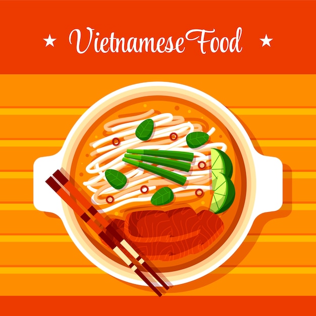 Flaches Design vietnamesisches Essen