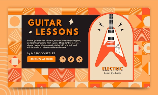 Flaches design vintage gitarrenunterricht webinar