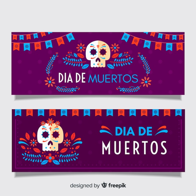 Flaches design von dia de muertos-fahnen