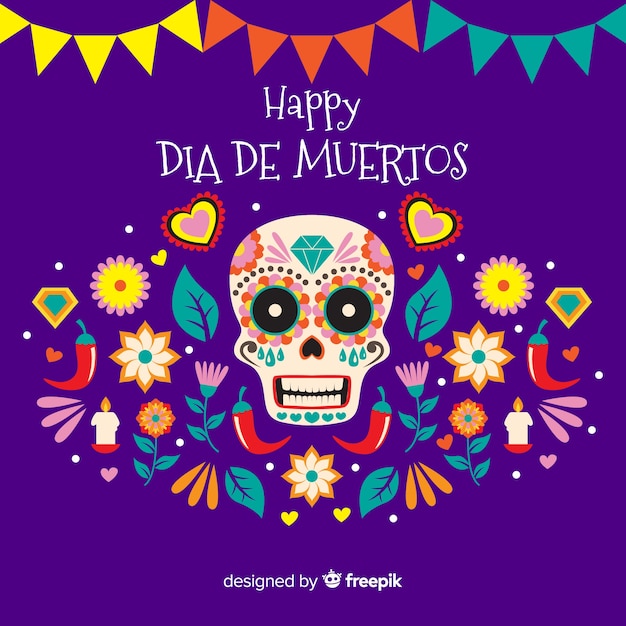 Flaches design von dia de muertos hintergrund