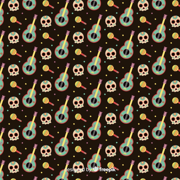 Flaches Design von Dia de Muertos Muster