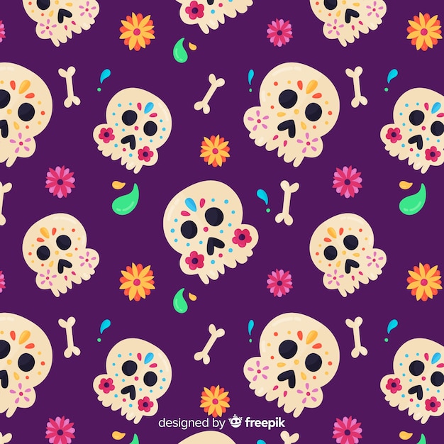 Kostenloser Vektor flaches design von dia de muertos muster