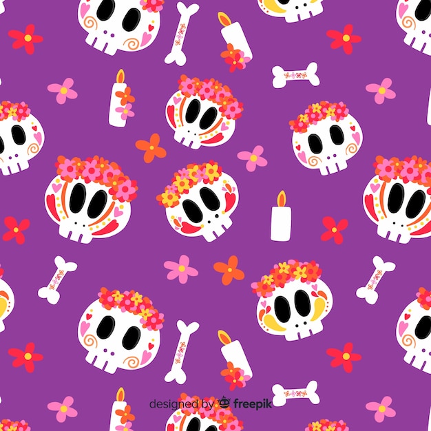 Kostenloser Vektor flaches design von dia de muertos muster