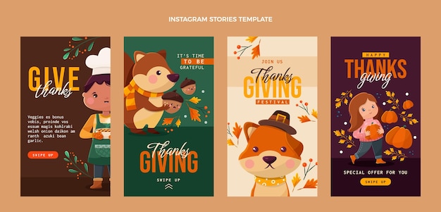 Kostenloser Vektor flaches design von thanksgiving-ig-geschichten