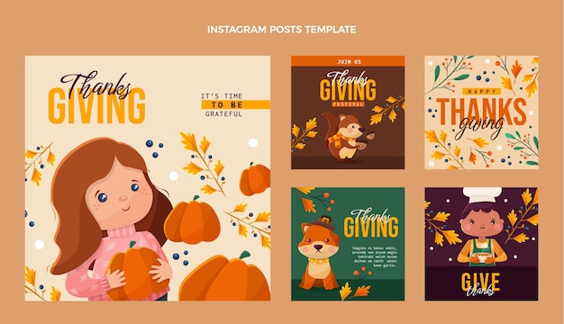 Kostenloser Vektor flaches design von thanksgiving-ig-post