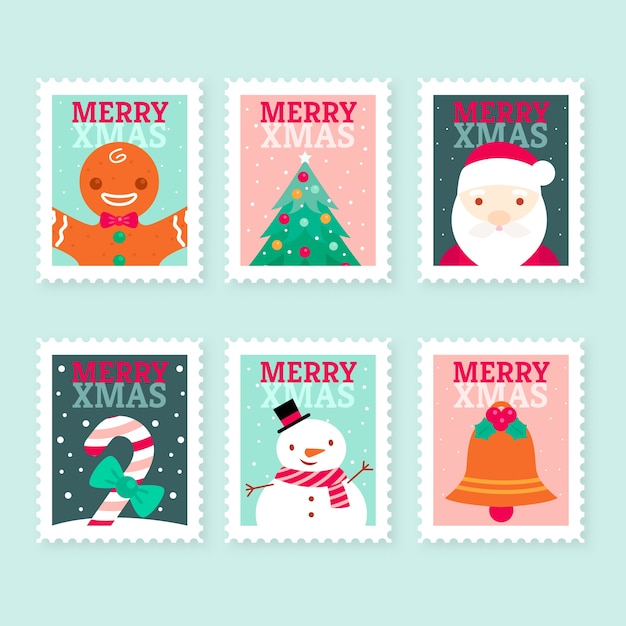 Flaches design weihnachten briefmarkensammlung