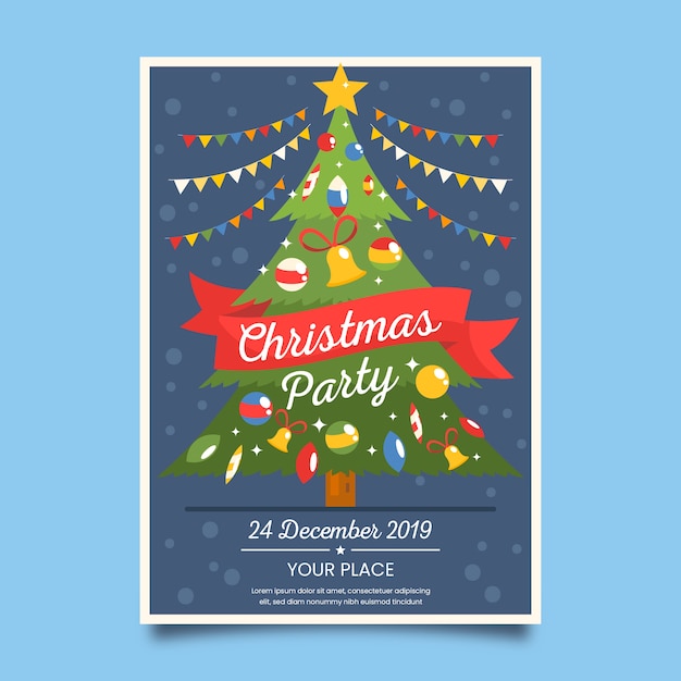 Flaches design weihnachtsfeier plakat vorlage