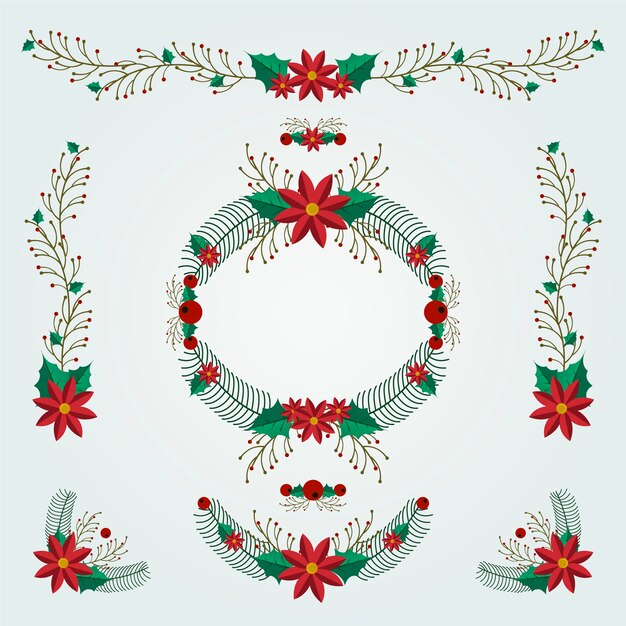 Flaches Design Weihnachtskranz Sammlung