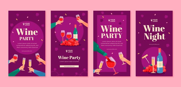 Flaches Design Weinparty Instagram Geschichten Design