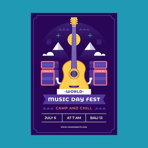 Flaches design weltmusiktag poster mit gitarre