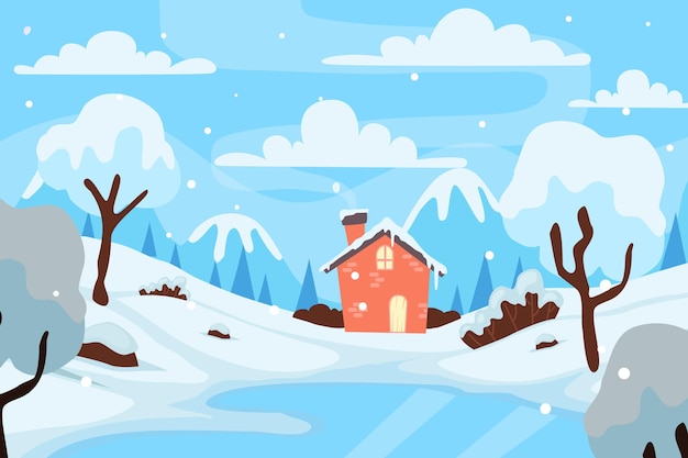 Kostenloser Vektor flaches design winterlandschaft