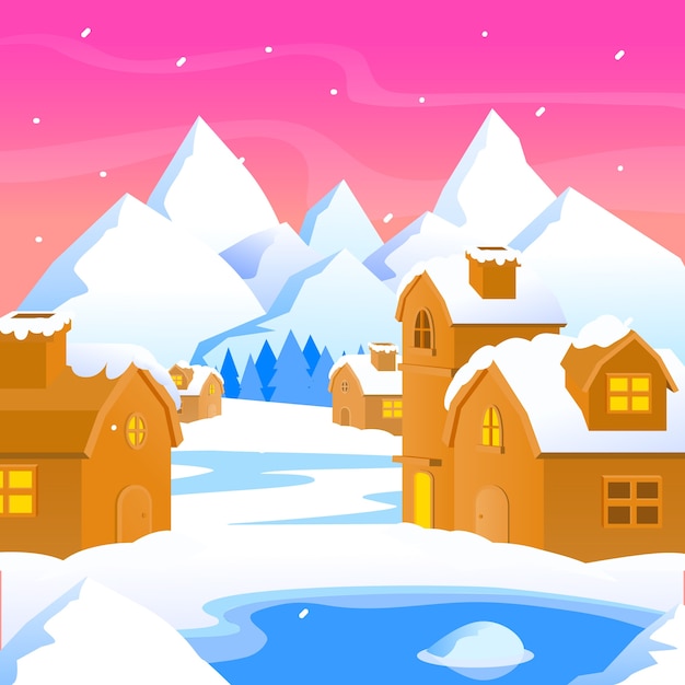 Flaches design winterlandschaftskonzept