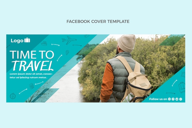 Kostenloser Vektor flaches design zeit zum reisen facebook-cover