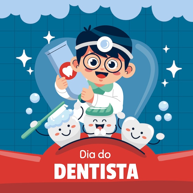 Kostenloser Vektor flaches dia do dentista illustration