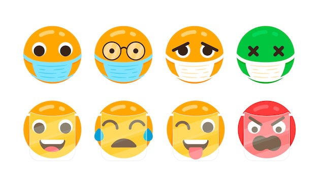 Kostenloser Vektor flaches emoji mit gesichtsmaskenset