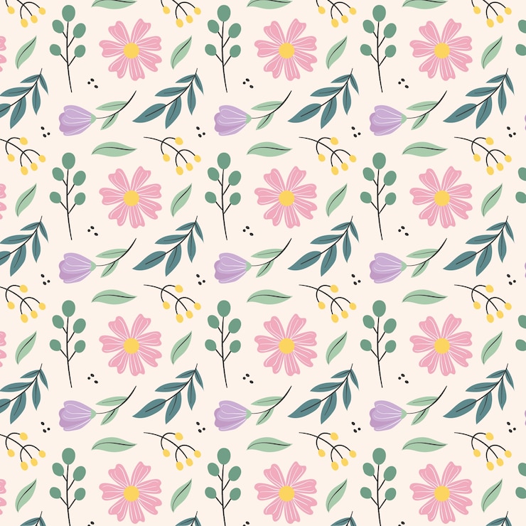 Kostenlose Vektor flaches florales frühlingsmusterdesign